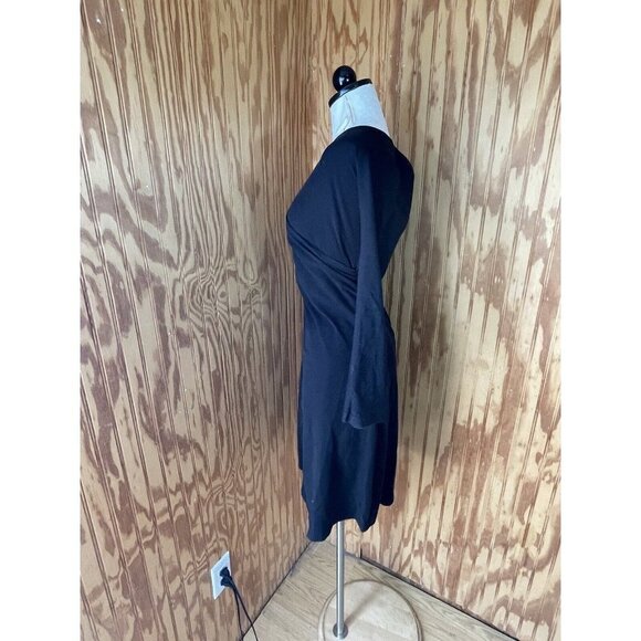 Patagonia Fit Flare Dress Long Sleeve V-Neck Solid Black Large Knit - Picture 4 of 7